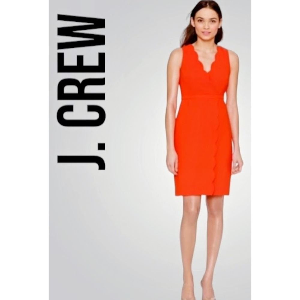 J. Crew Dress Sleeveless Orange Scalloped Sheath V Neck Career Cocktail Size 6‎